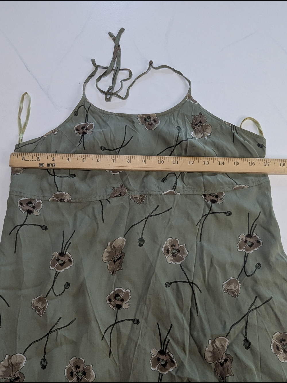 Vtg American Eagle Floral Halter Mini Dress Green Y2K 90s Boho Cottagecore 10 - Picture 6 of 11